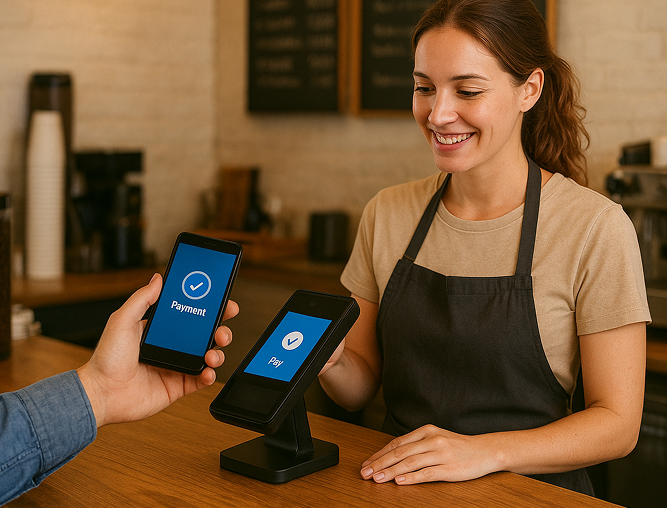 Person using a POS device